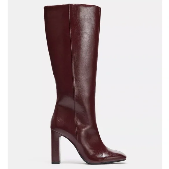 Zara Deep Burgundy Heeled Boots - Picture 2 of 3